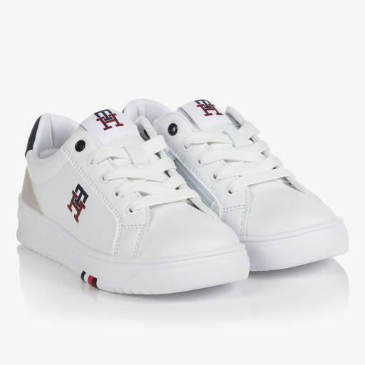 Tommy Hilfiger-Teen White Faux Leather Logo Trainers | Childrensalon Outlet