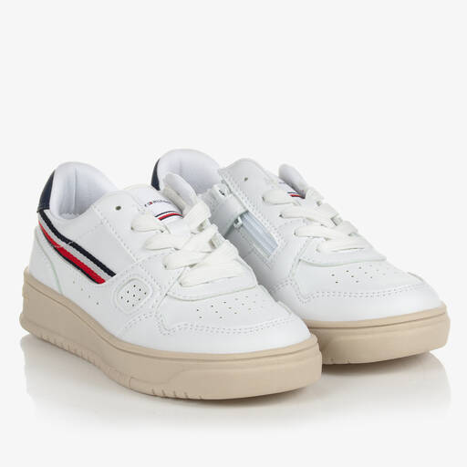 Tommy Hilfiger-Teen White Faux Leather Logo Trainers | Childrensalon Outlet