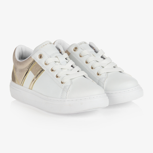 Tommy Hilfiger-Teen White & Gold Trainers | Childrensalon Outlet