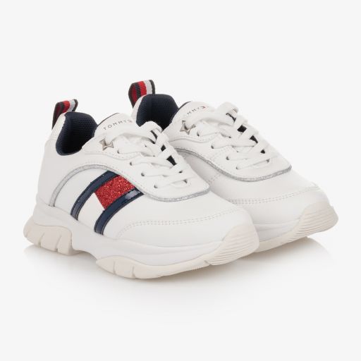 Tommy Hilfiger-Teen White Logo Trainers | Childrensalon Outlet