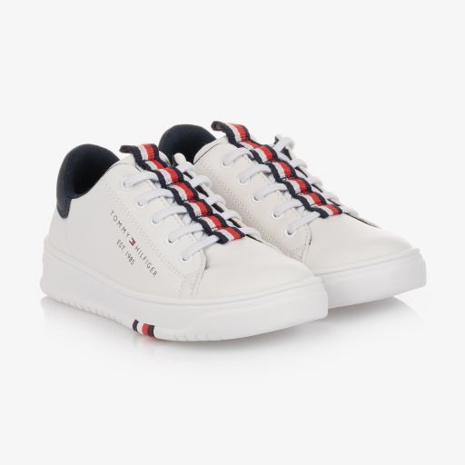 Tommy Hilfiger-Teen White Logo Trainers | Childrensalon Outlet