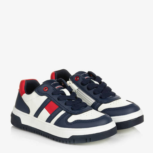 Tommy Hilfiger-Teen White & Navy Blue Trainers | Childrensalon Outlet