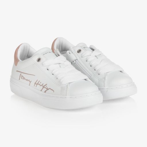 Tommy Hilfiger-ترينرز تينز بناتي جلد صناعي لون أبيض وزهري | Childrensalon Outlet