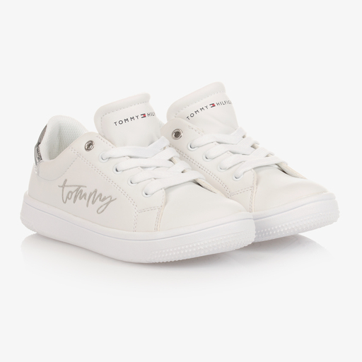 Tommy Hilfiger-ترينرز تينز بناتي جلد صناعي لون أبيض وفضي | Childrensalon Outlet