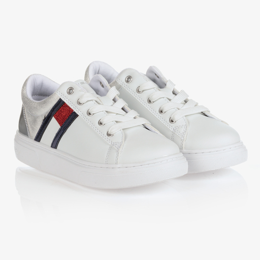 Tommy Hilfiger-Teen White & Silver Trainers | Childrensalon Outlet