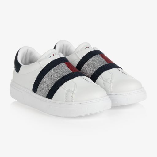 Tommy Hilfiger-White & Blue Glitter Trainers | Childrensalon Outlet