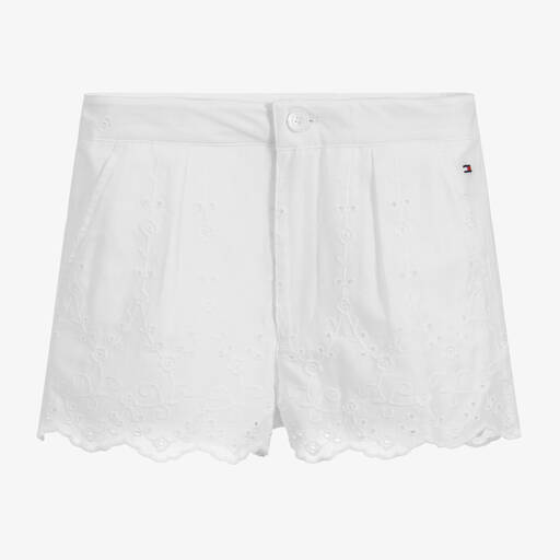 Tommy Hilfiger-White Broderie Anglaise Shorts | Childrensalon Outlet