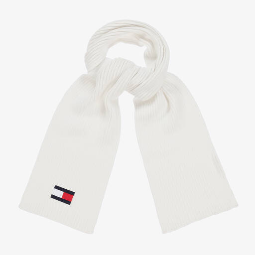 Tommy Hilfiger-White Cotton Knit Flag Scarf | Childrensalon Outlet