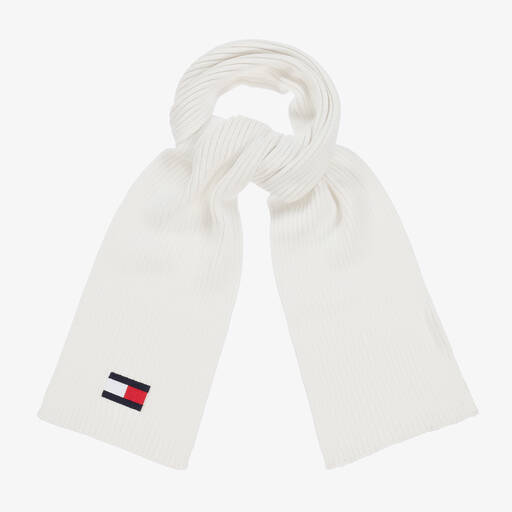 Tommy Hilfiger-Weißer Flaggen-Baumwollstrickschal | Childrensalon Outlet