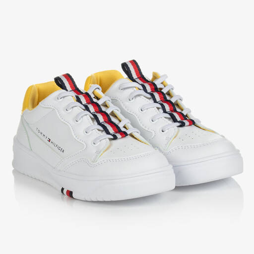 Tommy Hilfiger-White Faux Leather Logo Trainers | Childrensalon Outlet