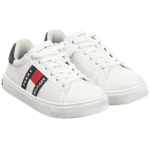 Tommy Hilfiger-White Faux Leather Trainers | Childrensalon Outlet