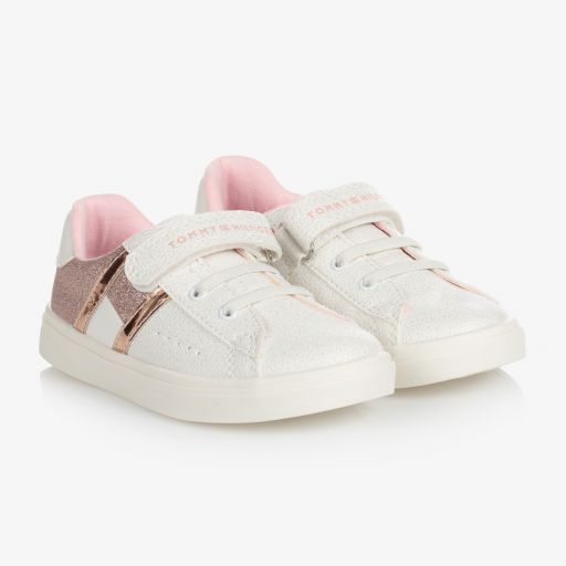 Tommy Hilfiger-حذاء ترينرز جلد صناعي لون أبيض للبنات | Childrensalon Outlet
