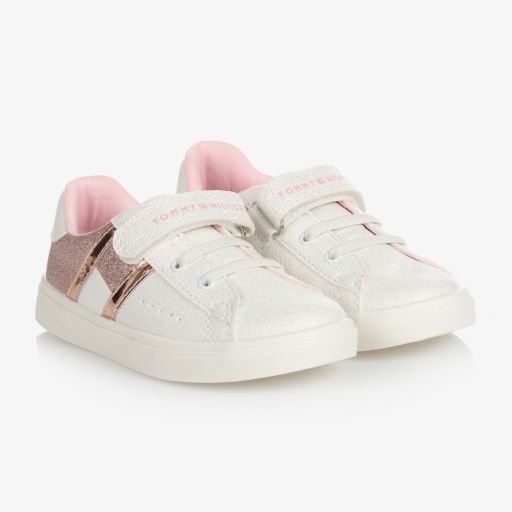 Tommy Hilfiger-White Glitter Logo Trainers | Childrensalon Outlet