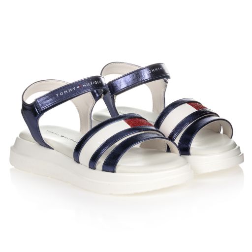 Tommy Hilfiger-White & Metallic Blue Sandals | Childrensalon Outlet