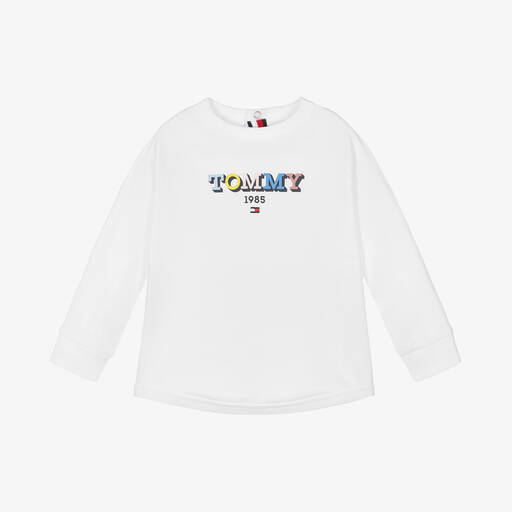 Tommy Hilfiger-سويتشيرت قطن عضوي جيرسي لون أبيض للأطفال | Childrensalon Outlet