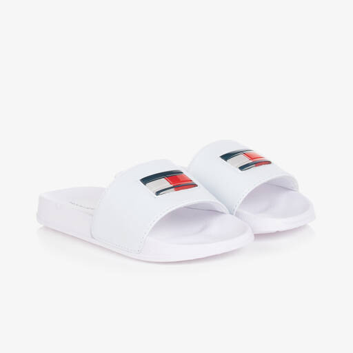 Tommy Hilfiger-Weiße Gummi-Pantoletten mit Flagge | Childrensalon Outlet