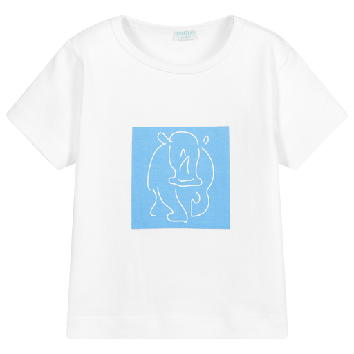 Turquaz-White & Blue Rhino T-Shirt | Childrensalon Outlet