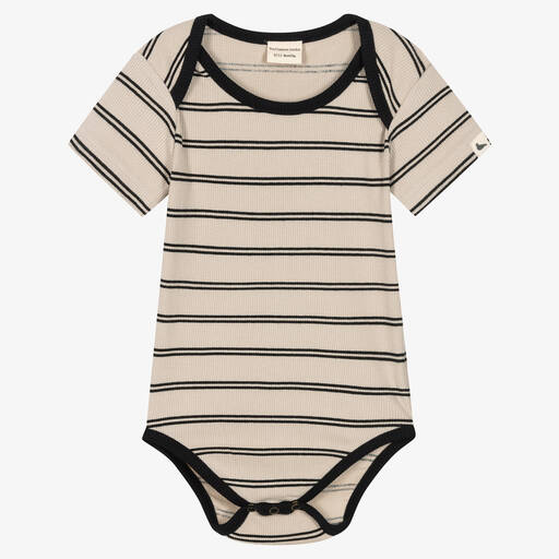 Turtledove London-Baby Beige Stripe Organic Cotton Bodyvest | Childrensalon Outlet
