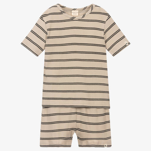 Turtledove London-Beige Organic Cotton Shorts Set | Childrensalon Outlet