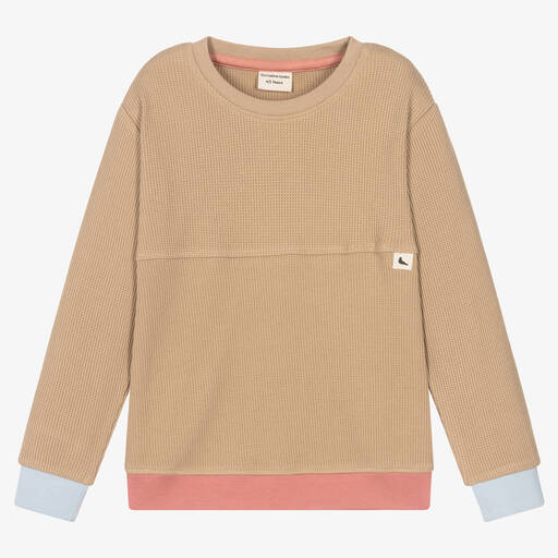 Turtledove London-Beige Organic Cotton Waffle Sweatshirt | Childrensalon Outlet