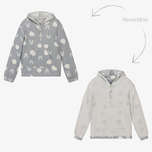 Turtledove London-Blue Reversible Cotton Hoodie | Childrensalon Outlet