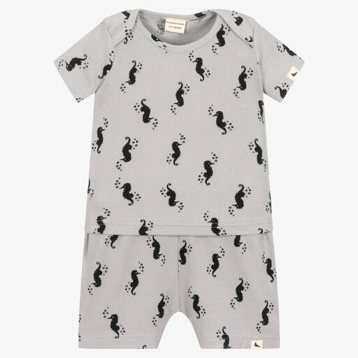 Turtledove London-Grey Cotton Seahorse Shorts Set | Childrensalon Outlet