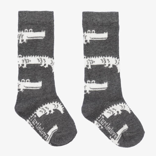 Turtledove London-Grey Crocodile Cotton Socks | Childrensalon Outlet