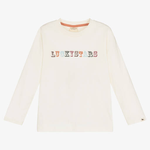 Turtledove London-Ivory Organic Cotton Logo Top | Childrensalon Outlet
