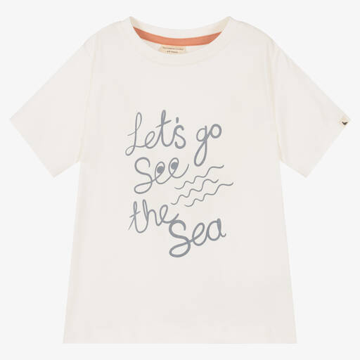 Turtledove London-Ivory Organic Cotton T-Shirt | Childrensalon Outlet