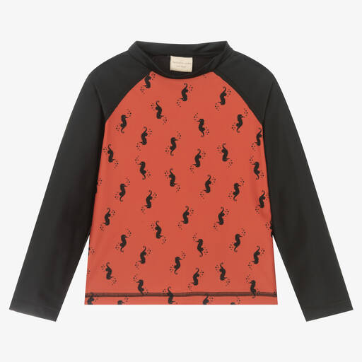 Turtledove London-Red & Black Seahorse Swim Top | Childrensalon Outlet