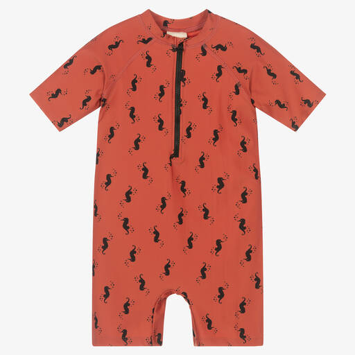 Turtledove London-Red Seahorse Print Swim Onesie | Childrensalon Outlet