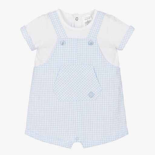 Tutto Piccolo-Baby Boys Blue Gingham Dungaree Shortie | Childrensalon Outlet