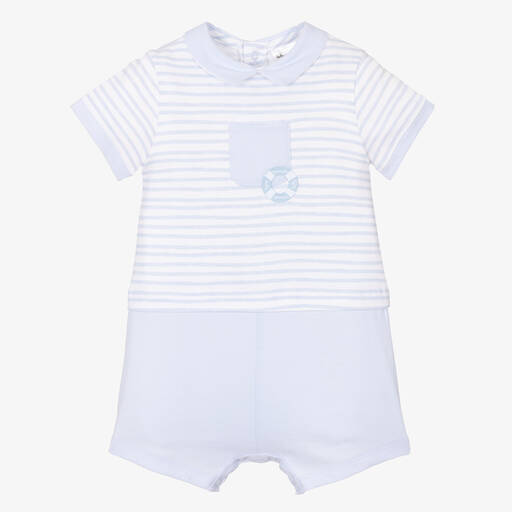 Tutto Piccolo-Baby Boys Blue Striped Cotton Shortie | Childrensalon Outlet