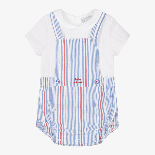 Tutto Piccolo-Baby Boys White & Blue Dungaree Set | Childrensalon Outlet