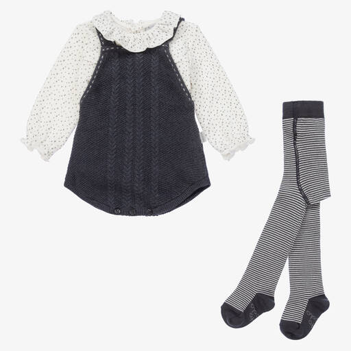 Tutto Piccolo-Baby Girls Grey Knit Shortie Set | Childrensalon Outlet