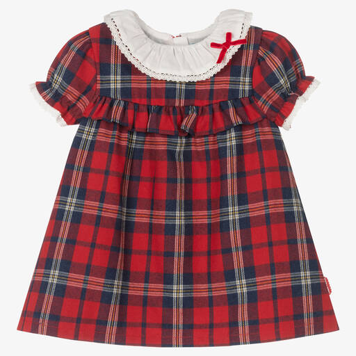 Tutto Piccolo-فستان قطن تارتان لون أحمر وأزرق للمولودات | Childrensalon Outlet