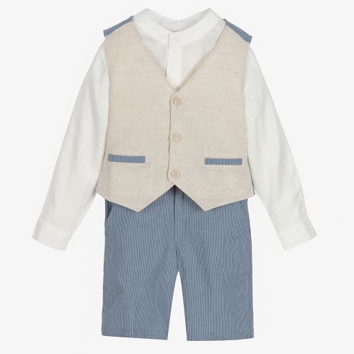 Tutto Piccolo-Leinenshorts-Set in Beige und Blau | Childrensalon Outlet