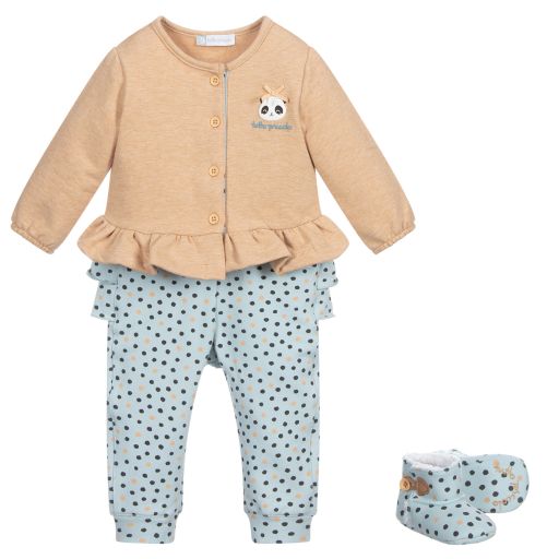 Tutto Piccolo-Комплект из бежевого топа и голубых брюк | Childrensalon Outlet