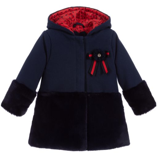 Tutto Piccolo-Синее пальто с отделкой из искусственного меха | Childrensalon Outlet