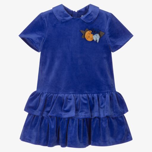 Tutto Piccolo-Blue Velvet Dress & Tights Set | Childrensalon Outlet