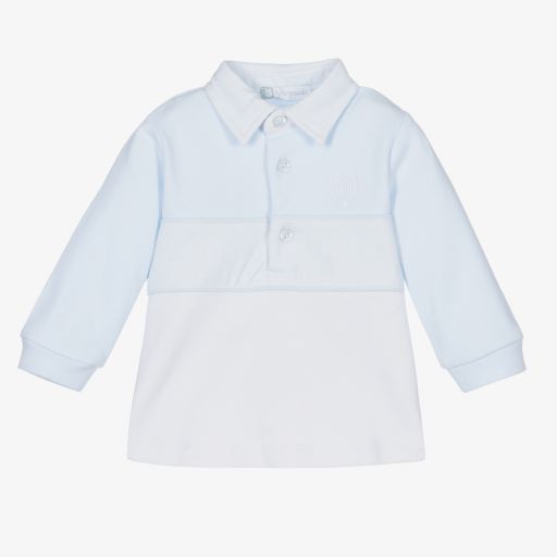 Tutto Piccolo-Blue & White Cotton Polo Shirt | Childrensalon Outlet
