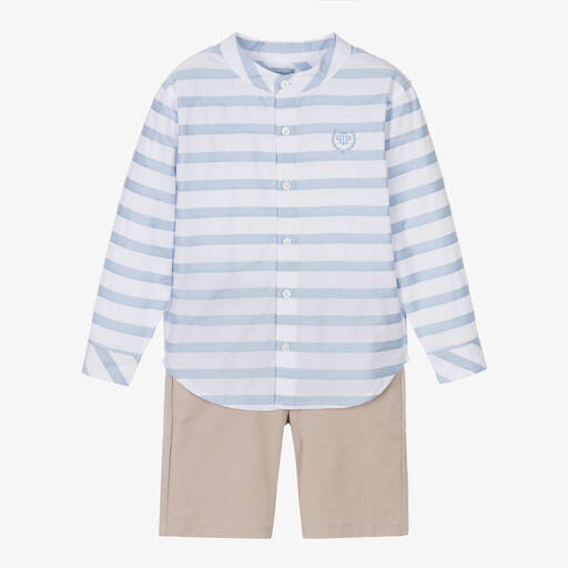 Tutto Piccolo-Boys Beige Cotton Shorts Set | Childrensalon Outlet