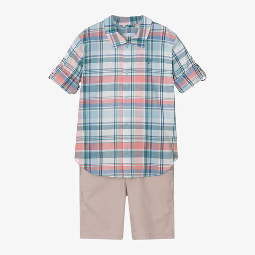 Tutto Piccolo-Boys Blue Check Cotton Shorts Set | Childrensalon Outlet