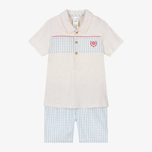 Tutto Piccolo-طقم شورت قطن كاروهات لون أزرق وبيج للأولاد | Childrensalon Outlet