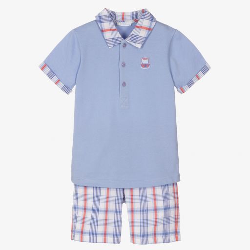 Tutto Piccolo-طقم شورت قطن لون أبيض وأزرق للأولاد | Childrensalon Outlet