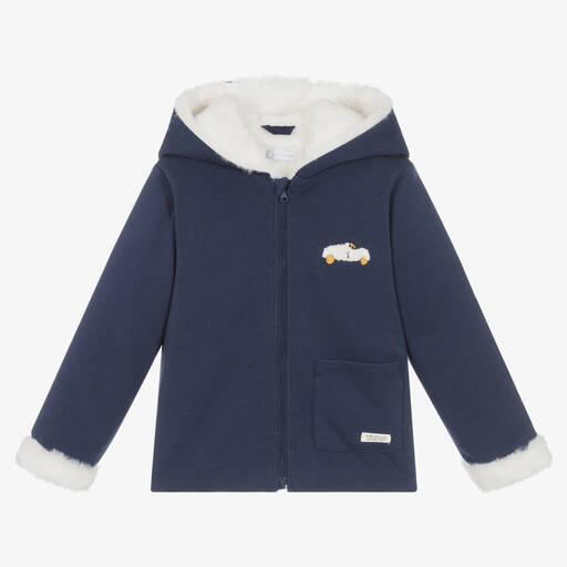 Tutto Piccolo-Boys Blue Cotton & Faux Fur Hooded Jacket | Childrensalon Outlet