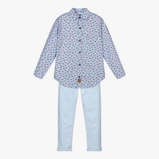 Tutto Piccolo-Boys Blue Cotton Jeans Set | Childrensalon Outlet