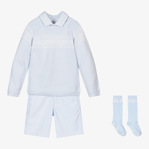 Tutto Piccolo-Boys Blue Cotton Shorts Set | Childrensalon Outlet