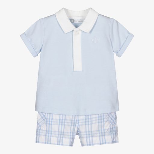Tutto Piccolo-طقم شورت قطن لون أزرق باهت للأولاد | Childrensalon Outlet