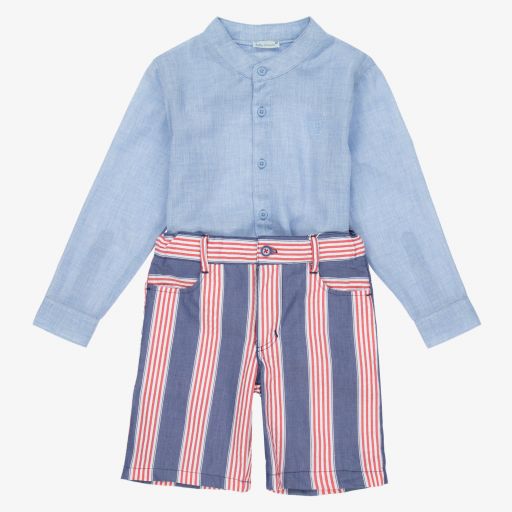 Tutto Piccolo-Boys Blue Cotton Shorts Set | Childrensalon Outlet